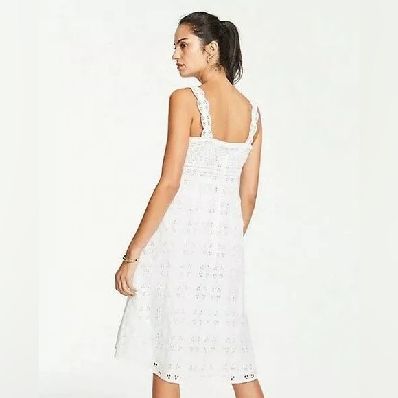 Ann Taylor White Lace Strap Eyelet Flare Dress Sz 12 - Picture 8 of 8